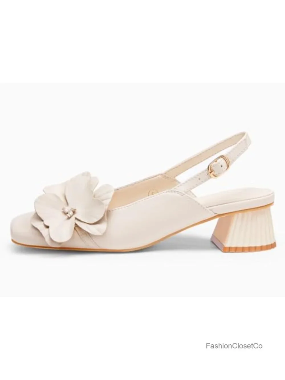 Slingback Chunky Heels Square Toe Pumps with Flower Design Dress Shoes